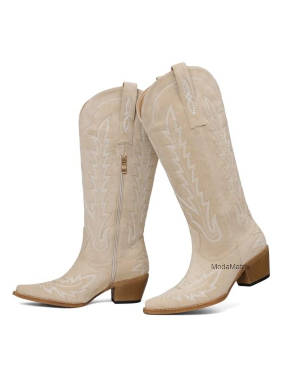 Women's Knee High Western Cowboy Boots Pointed Toe Chunky Heel Faux Leather &